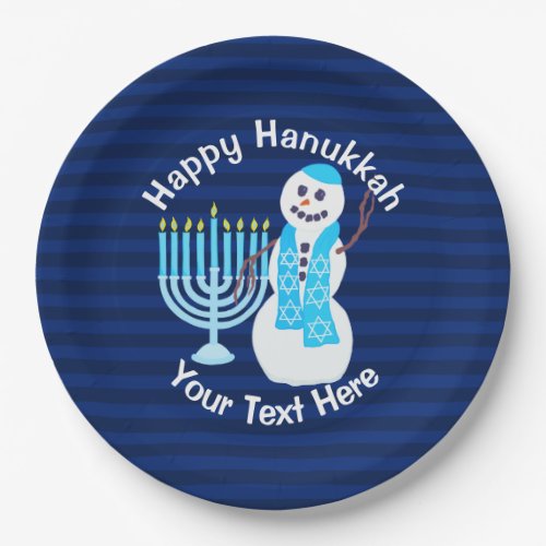 A Hanukkah Jewish Snowman And Blue Menorah Party Paper Plates