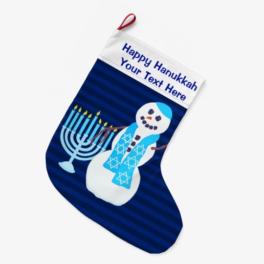 A Hanukkah Jewish Snowman Blue Menorah For Kids Large Christmas Stocking Zazzle Com