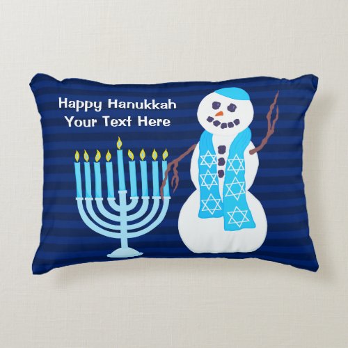 A Hanukkah Jewish Snowman Blue Menorah Holiday Decorative Pillow