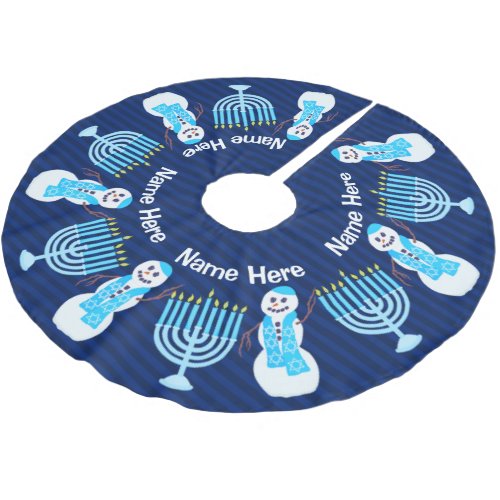 A Hanukkah Jewish Snowman Menorah Chrismukka Fun Brushed Polyester Tree Skirt