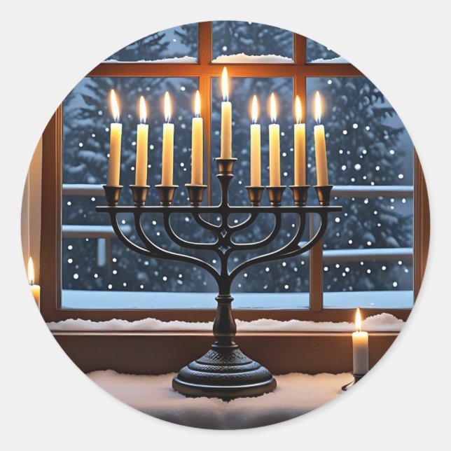 A Hanukkah Winter Night  Classic Round Sticker (Front)