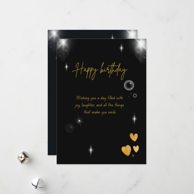 A happy birthday card suitable in black and gold (Front/Back In Situ)