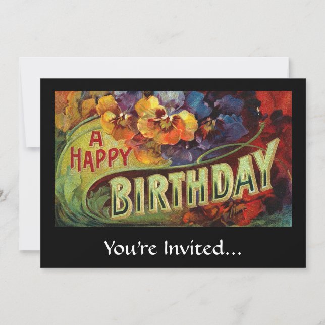 A Happy Birthday Vintage Painted Invitation (Front)