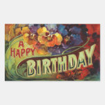 A Happy Birthday Vintage Painted Rectangular Sticker
