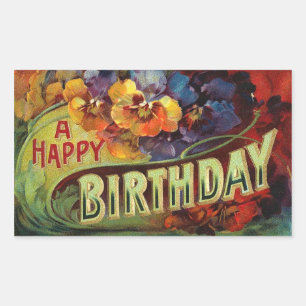 A Happy Birthday Vintage Painted Rectangular Sticker