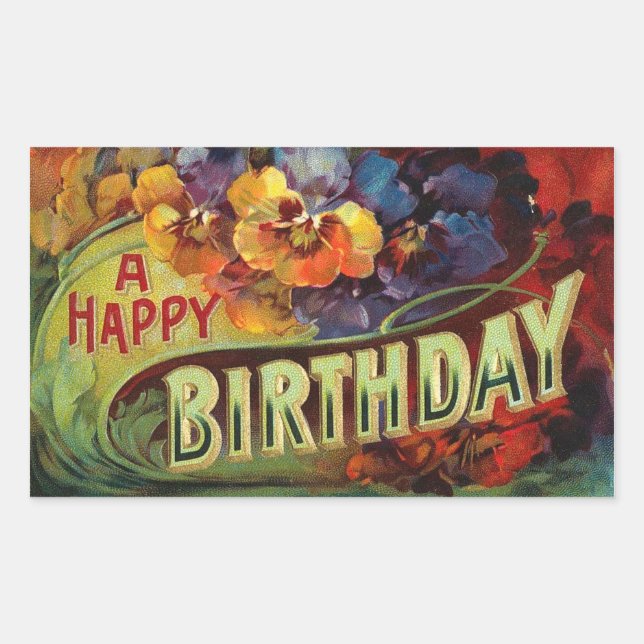 A Happy Birthday Vintage Painted Rectangular Sticker (Front)
