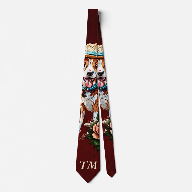 A happy cartoon dog in a summer hat  neck tie (Front)