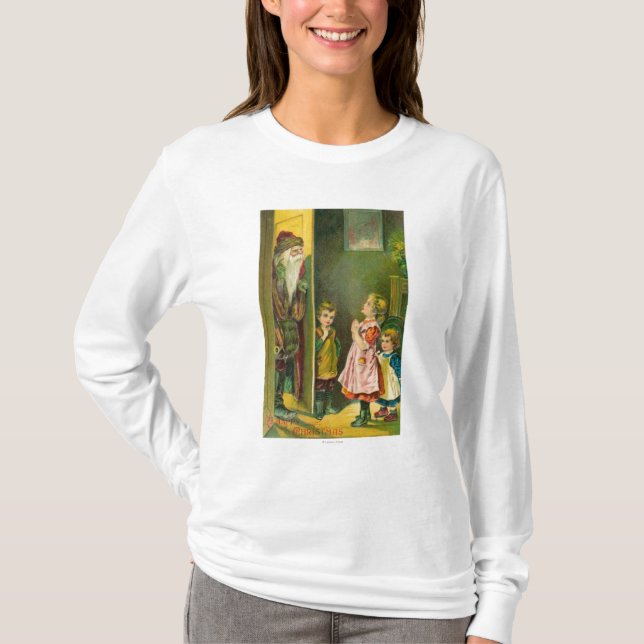 A Happy Christmas Kids Letting Santa In T-Shirt (Front)