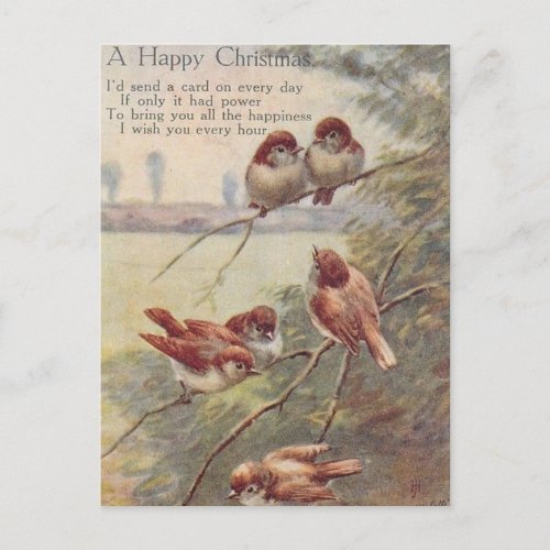 A HAPPY CHRISTMAS   seven nightingales on branch Postcard