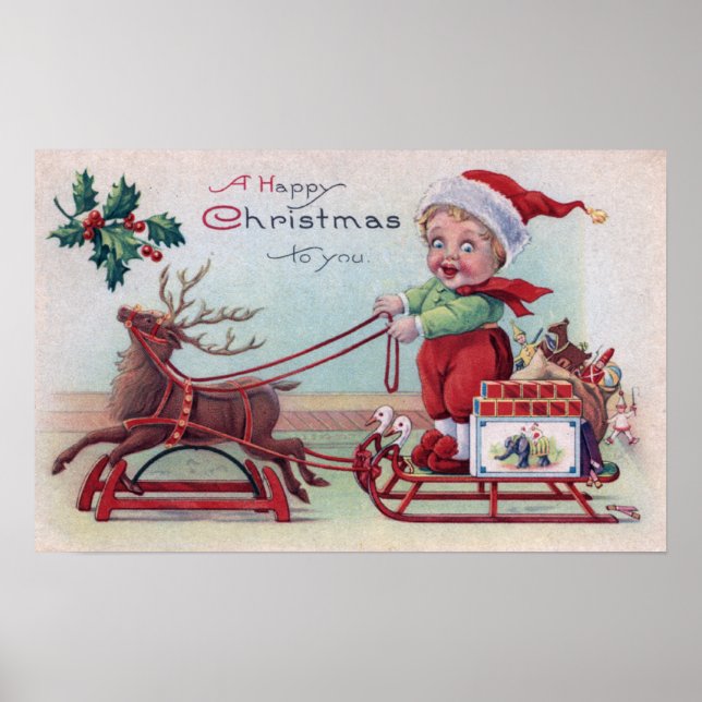 A Happy Christmas to YouBoy on a Sleigh Poster (Front)