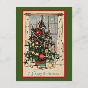 A Happy Christmas, vintage illustration, Postcard