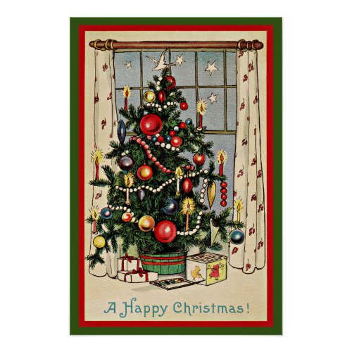 A Happy Christmas, vintage illustration, Poster