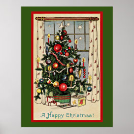 A Happy Christmas, vintage illustration, Poster