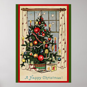 A Happy Christmas, vintage illustration,  Poster
