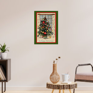 A Happy Christmas, vintage illustration, Poster