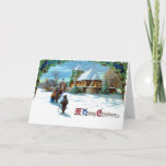 A Happy Christmas - Walking To Church In Snow Holiday Card at Zazzle