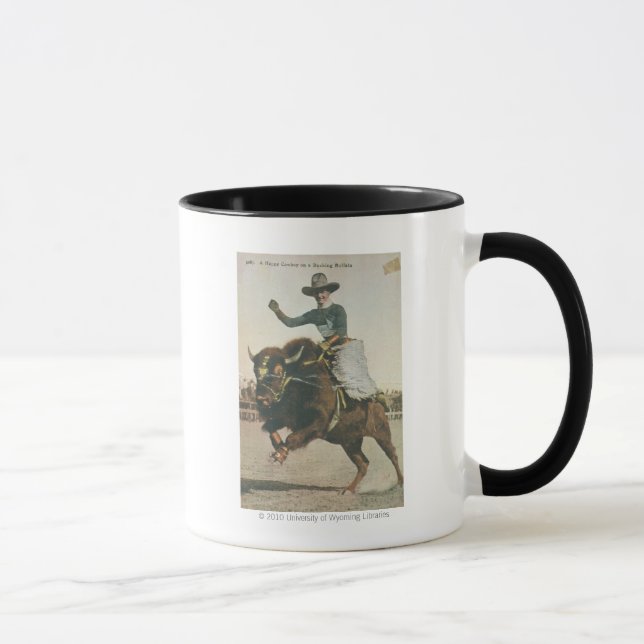 A Happy Cowboy on a Bucking Buffalo. Mug (Right)