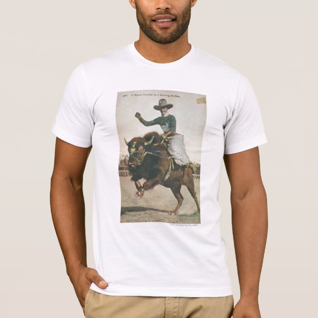 A Happy Cowboy on a Bucking Buffalo. T-Shirt (Front)