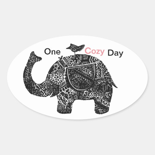 A Happy Cozy Day of an Elephant and his Friends Oval Sticker