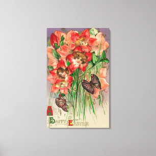 A Happy Easter with Women Head Flowers Canvas Print
