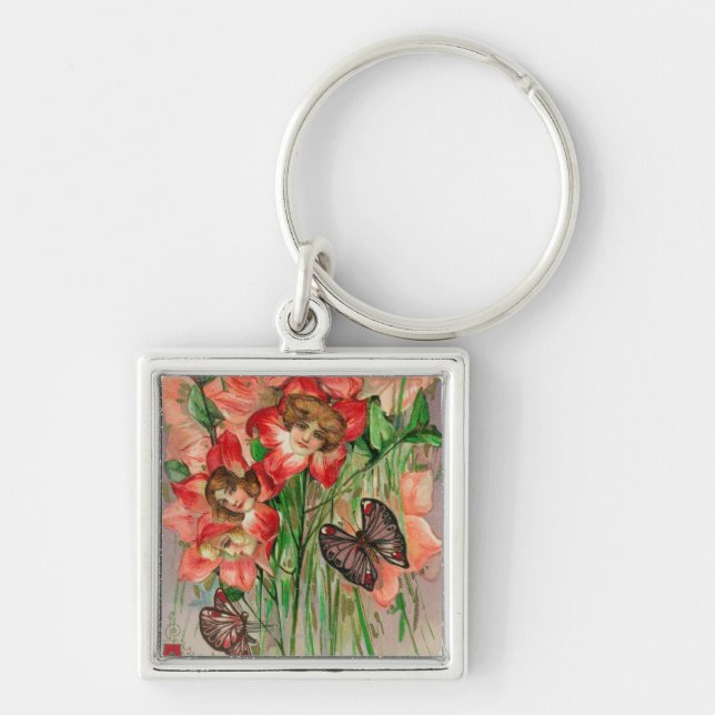 A Happy Easter with Women Head Flowers Keychain (Front)