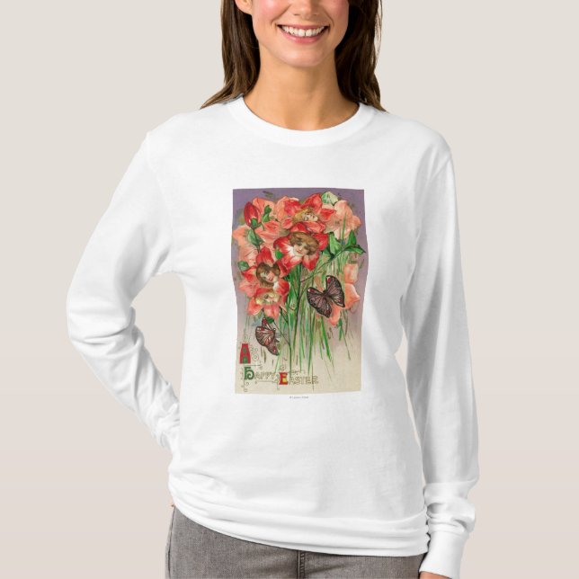 A Happy Easter with Women Head Flowers T-Shirt (Front)