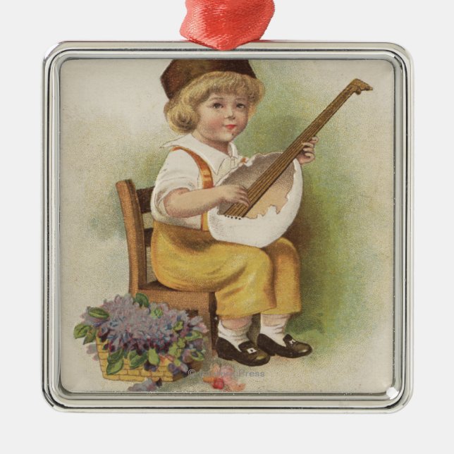 A Happy EasterBoy with Egg Shell Guitar Metal Ornament (Front)
