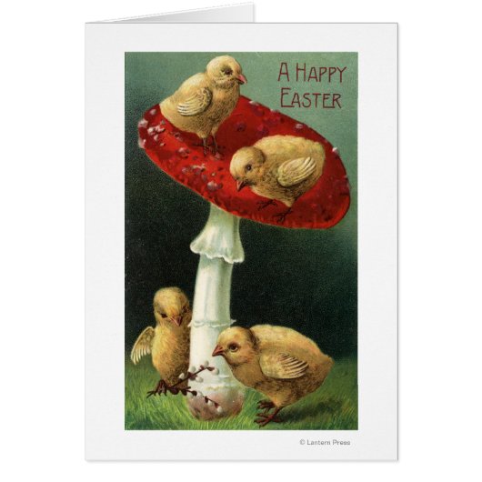 A Happy EasterChicks on Red Mushroom Cards (Front)