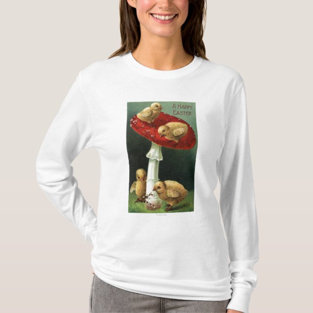 A Happy EasterChicks on Red Mushroom T-Shirt (Front)