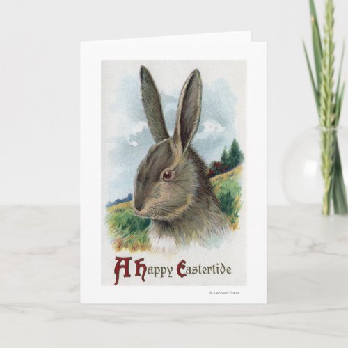 A Happy EastertideGray Rabbit Scene Holiday Card