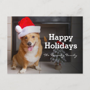 A happy, festive Pembroke Welsh Corgi Holiday Postcard
