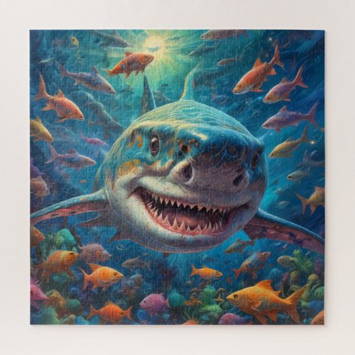 A happy Great White shark swimming _ Jigsaw Puzzle