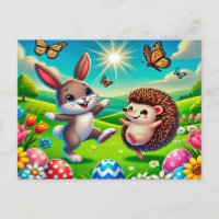 A happy hare and hedgehog