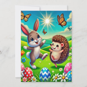 A happy hare and hedgehog save the date