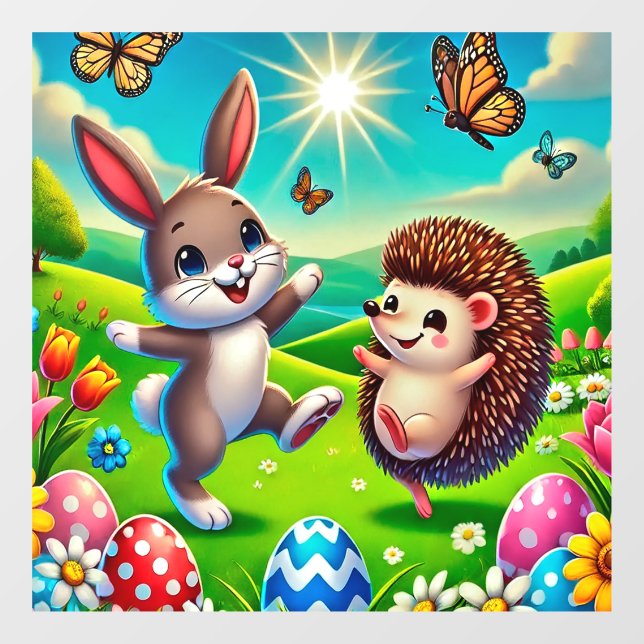 A happy hare and hedgehog window cling (Sheet)