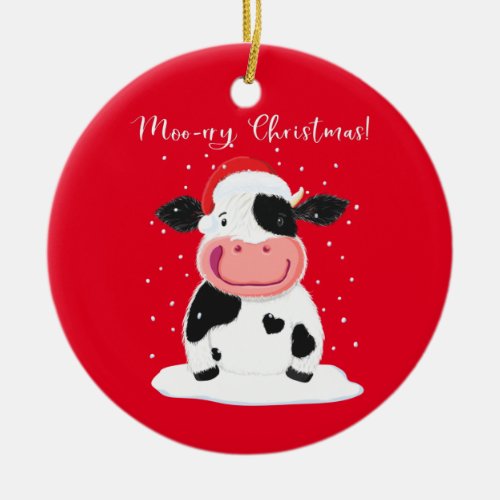 A Happy Holstein Cow Wishes You A Merry Christmas Ceramic Ornament