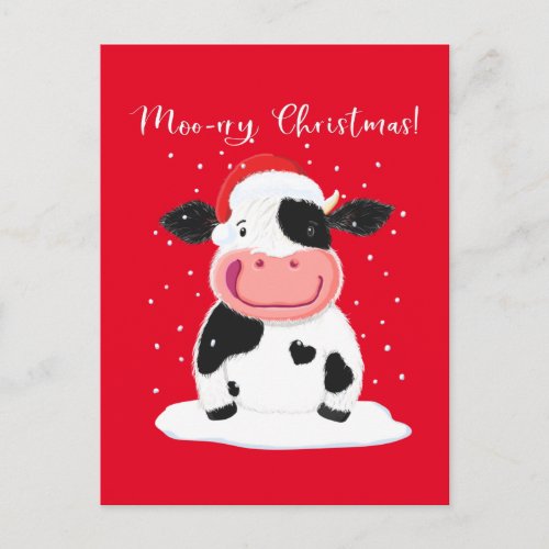 A Happy Holstein Cow Wishes You A Merry Christmas Postcard