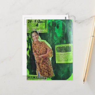 A Happy Lady Green Retro Ads Mixed Media Collage Postcard