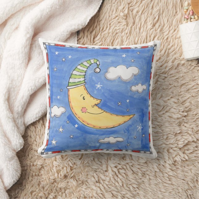 A Happy Moon  Throw Pillow (Blanket)