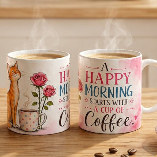 A Happy Morning Starts with Coffee – Cute Cat & Co Mug