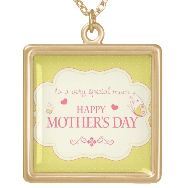 A Happy Mother's Day Greeting Card Gold Plated Necklace (Front)
