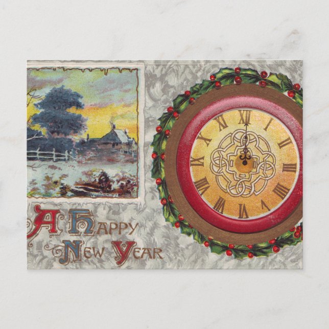 A Happy New Year Clock Holiday Postcard (Front)