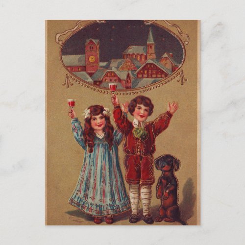 A Happy New Year Victorian Children Holiday Postcard