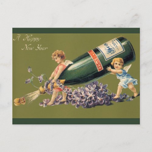 A Happy New Year, Vintage Angels with Champagne Holiday Postcard A Happy New Year, Vintage Angels with Champagne Holiday Postcard