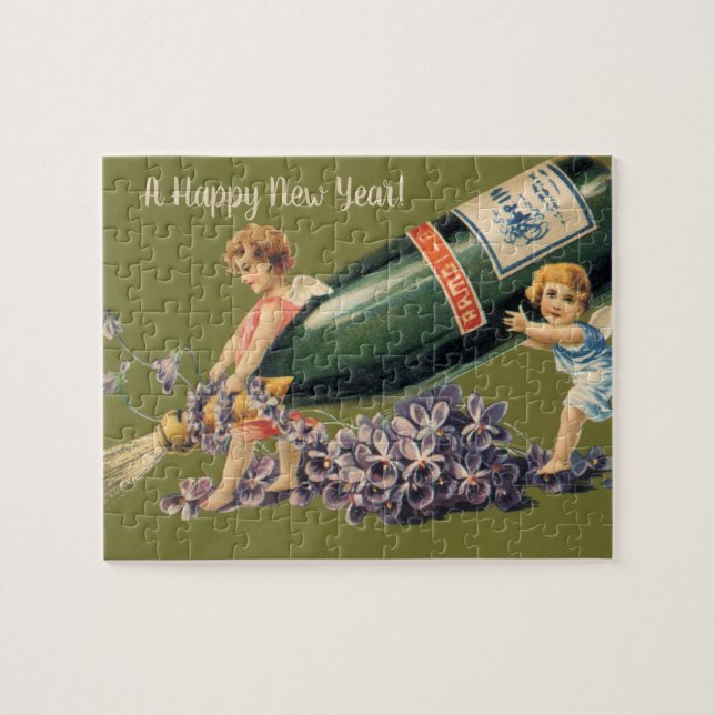 A Happy New Year, Vintage Angels with Champagne Jigsaw Puzzle (Horizontal)