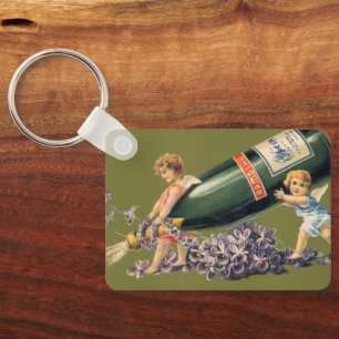 A Happy New Year, Vintage Angels with Champagne Keychain