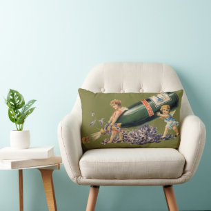 A Happy New Year, Vintage Angels with Champagne Lumbar Pillow