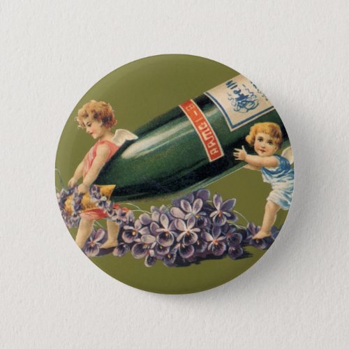 A Happy New Year Vintage Angels with Champagne Pinback Button