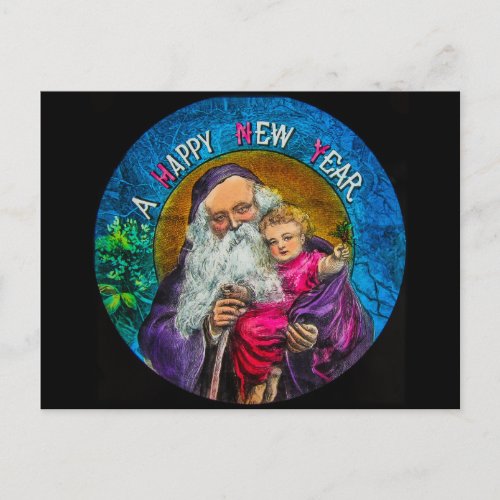 A Happy New Year Vintage Father Time Baby New Year Holiday Postcard