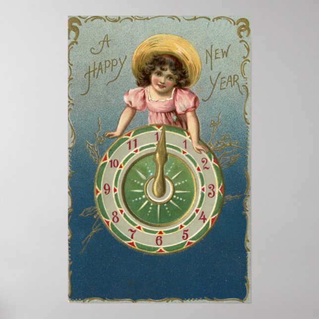 A Happy New YearGirl atop a Clock Poster (Front)